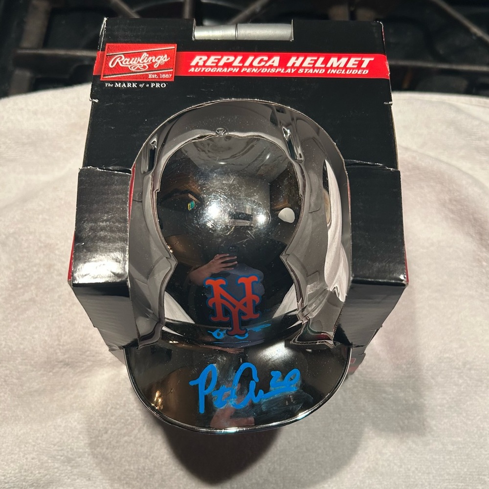 METS PETE ALONSO CHROME AUTOGRAPHED MINI RAWLINGS BATTING HELMET